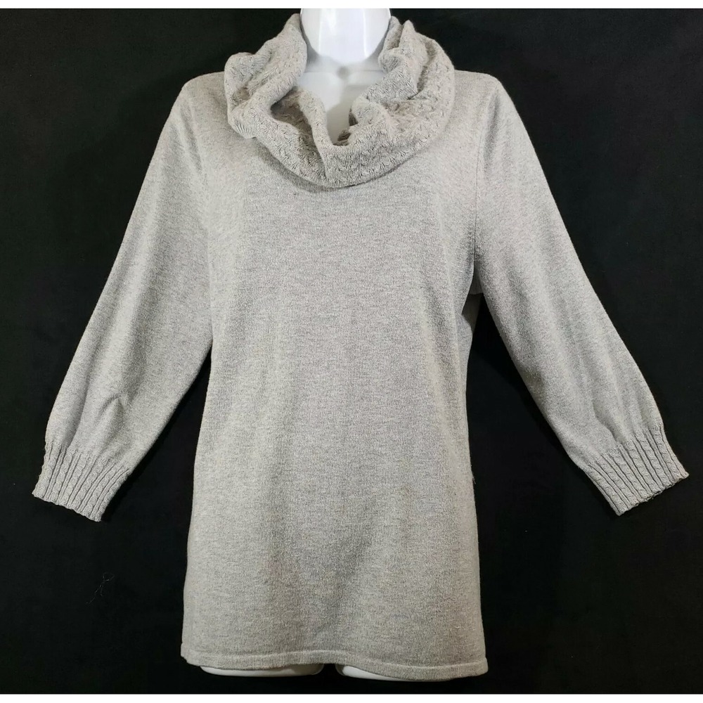 Kim Rogers Sweater Women's L Gray Cowl Neck Pull Over 3/4 Sleeves Career‎ Preppy